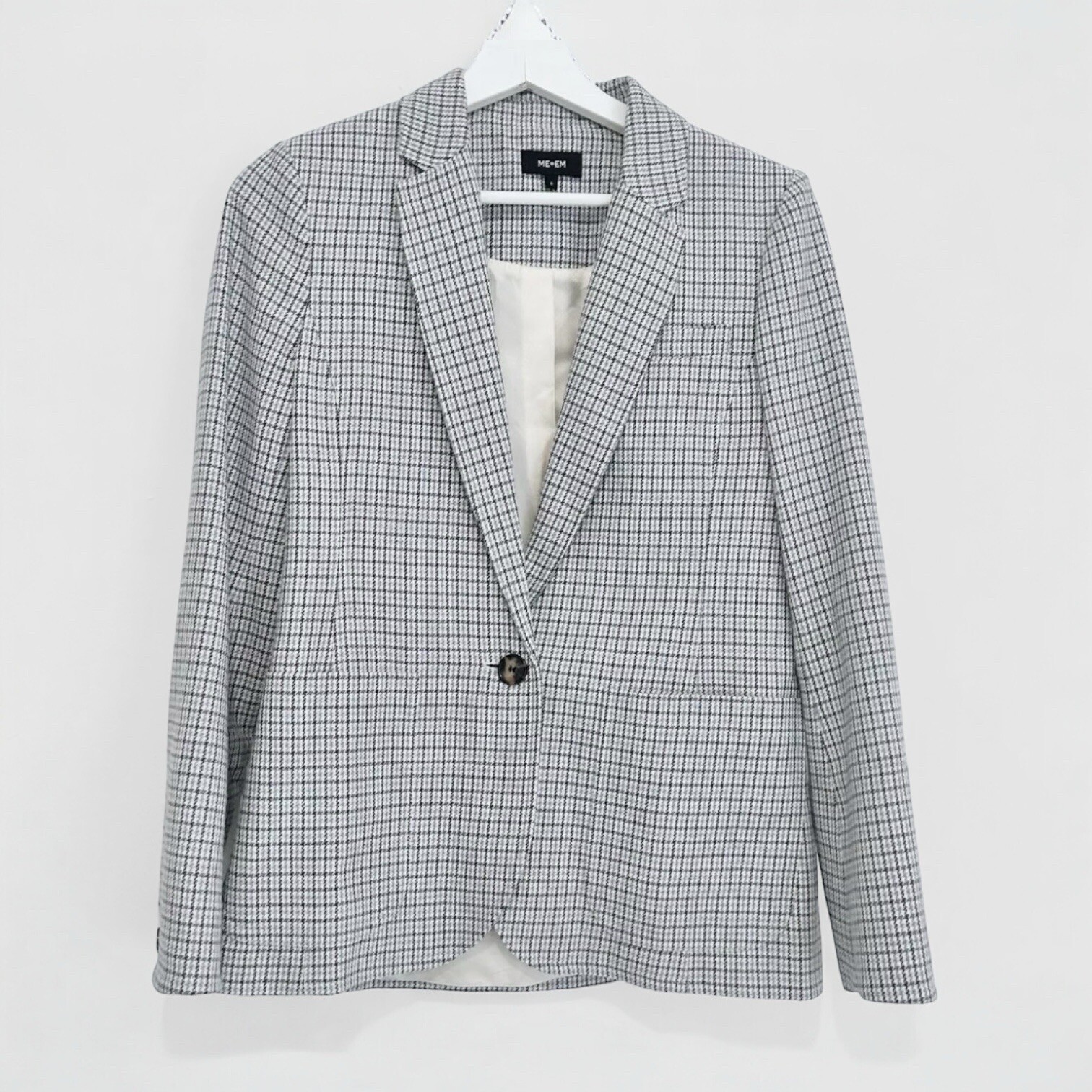 Ex Me+Em Wool Blend Blazer Jacket Sky Blue Check UK