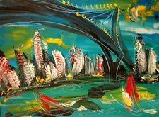 Oil Painting NYC BRIDGE....   abstract SIGNED BY KAZAV Original    IMPRESSIONIST