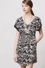 NWT Anthropologie Gathered Sonata Dress Black Motif Size XS