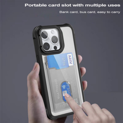 For iPhone 15 16 Plus / Pro /Max 17 Air Pro Clear Hybird Card Slot Stand Cover 