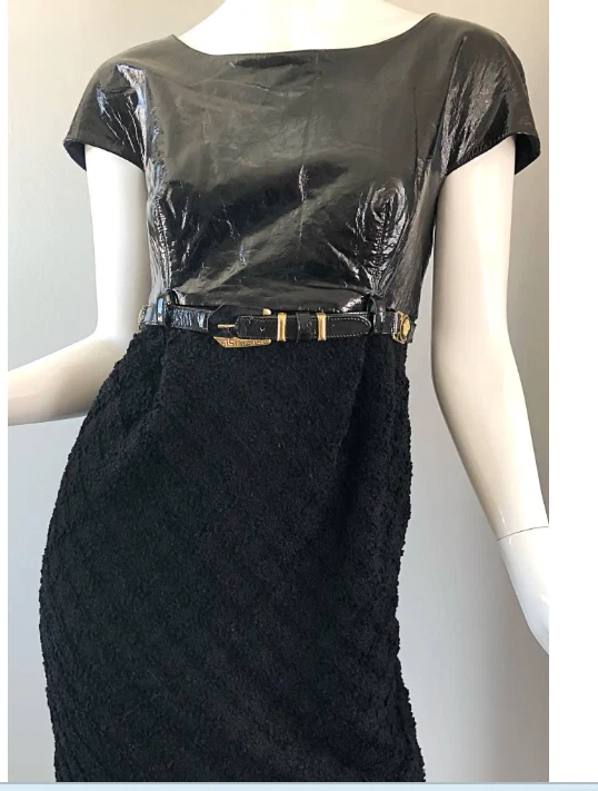 Vintage Gianni Versace Couture Fall 1994 Black PVC Boucle mini dress Sz 6 US - Image 3 of 4
