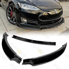 FIT 12-16 TESLA MODEL S STP-STYLE PAINTED BLK FRONT BUMPER SPLITTER SPOILER LIP
