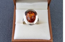 Natural Baltic Amber Ring 925 Sterling Silver Handmade Ring Cabochon Ring