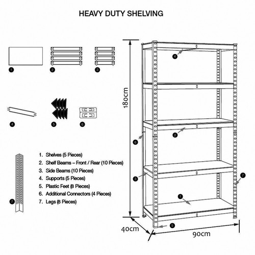 5 Tier Metal Shelf Storage Unit Shelving Shelves Racking Warehouse Rack Shed - Picture 3 of 5