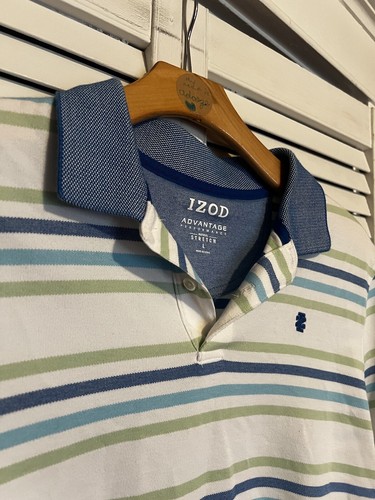 IZOD Men’s Size L large Shirt Top Polo Advantage Short Sleeve Striped - Picture 3 of 7