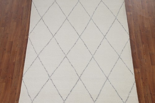 Ivory Trellis Modern Moroccan Oriental Area Rug 5'x8' Wool Hand-knotted Carpet - Picture 3 of 12