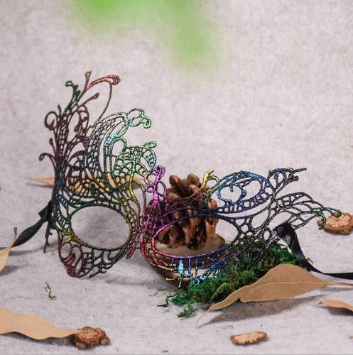 Womens Embroidered Rainbow Eye Mask Venetian Carnival Masquerade Lace Hollow - Picture 10 of 21