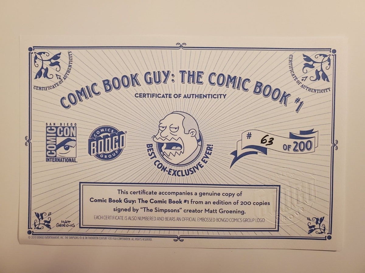 ゴッドマン ページ 🔵 CGC/JSA 9.6 NM+ COMIC BOOK GUY #1 MATT GROENING SIGNED SKETCH