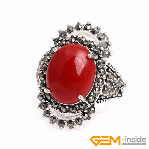 Natural Oval Gemstone Marquis Marcasite Beads Silver Jewelry Ring Size #6#8 Gift - Picture 30 of 55