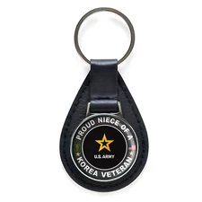 Proud Niece of a Korea Veteran Black Leather Keychain Silver Keyring