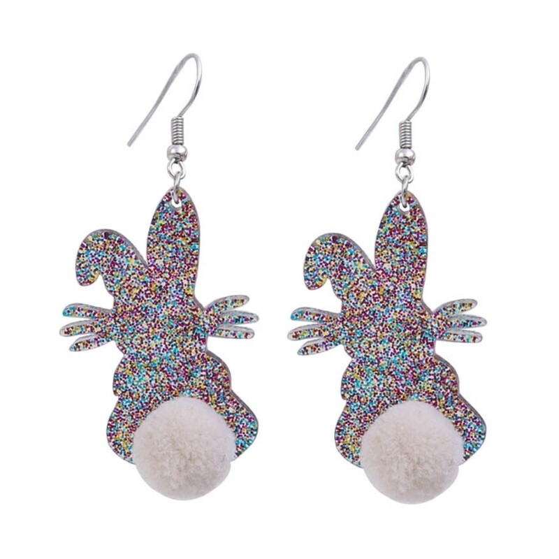 Colorful Sequins Dangle Earrings Fashion Rabbit Plush Pendant Earrings