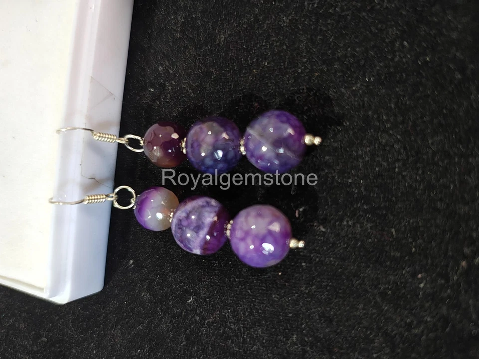 Pendiente de bolas redondas facetadas de amatista, pendientes de aro de amatista, piedras preciosas naturales Foto 2 de 4