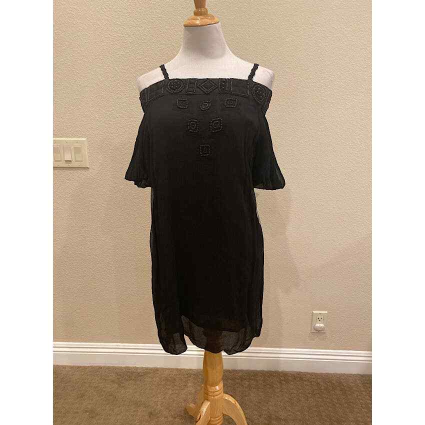 Gold Hawk Square Applique Dress Beaded Black Size Small