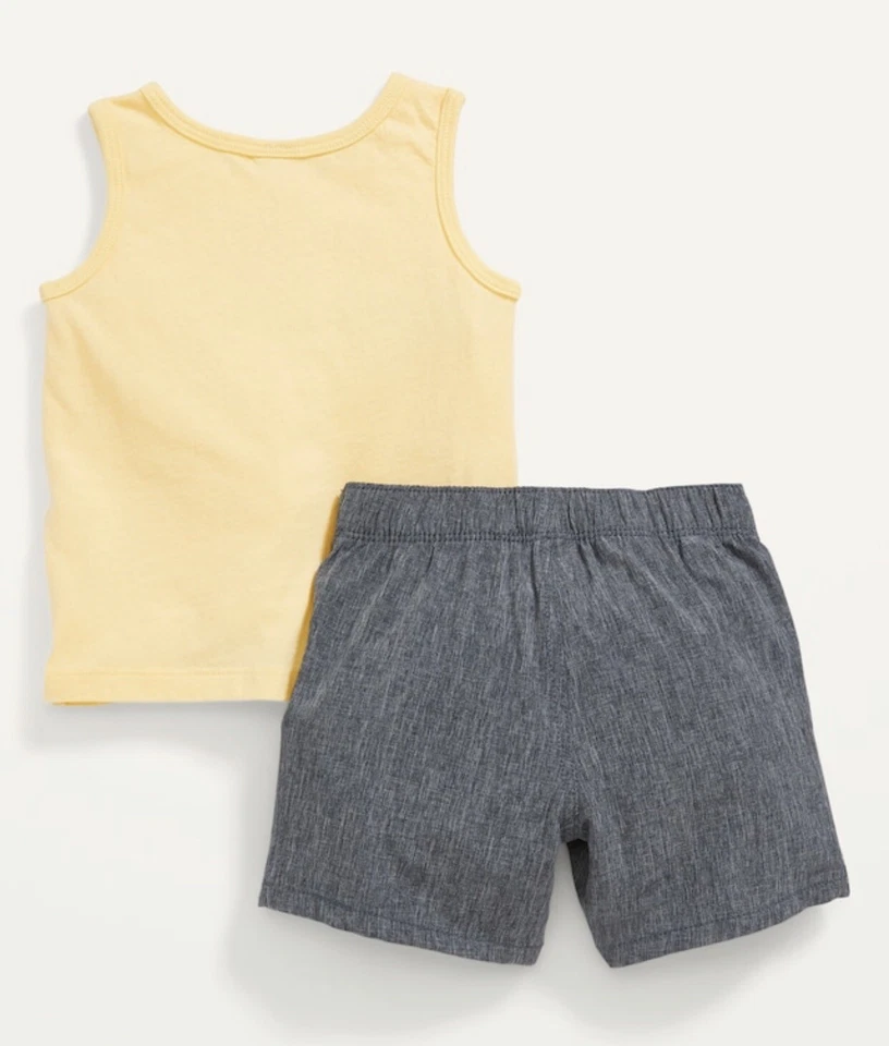 Camiseta sin mangas Old Navy bebé talla 0-3 meses ~ bolsillo amarillo y pantalones cortos tejidos grises... nueva con etiquetas Foto 2 de 3