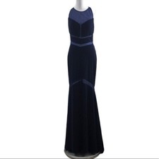 Clarisse Dress Gown Womens 7/8 Sleeveless Navy Sexy Mesh Illusion Panel Cutout