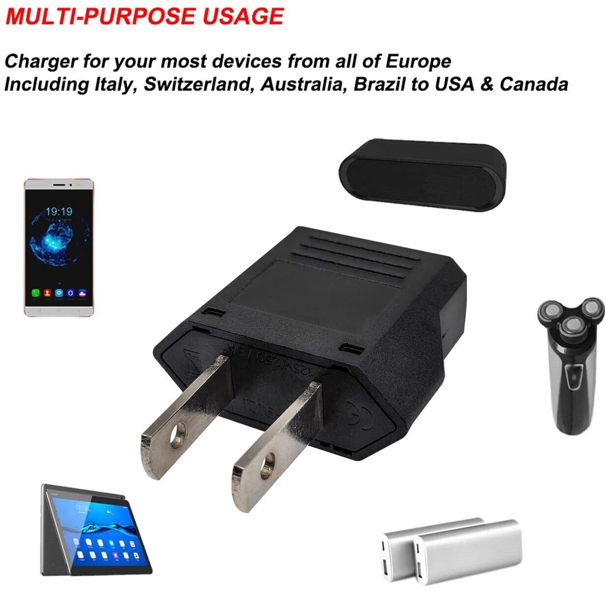 Type C EU to US & Canada Travel Adapter Plug Universal Power Converter