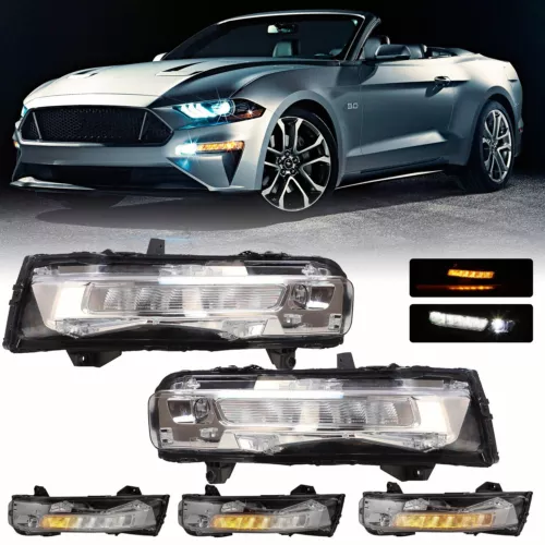 For 2018-2022 Mustang LED DRL Fog Lights Clear Bumper Turn Signal Lamps Pair - Picture 2 of 9