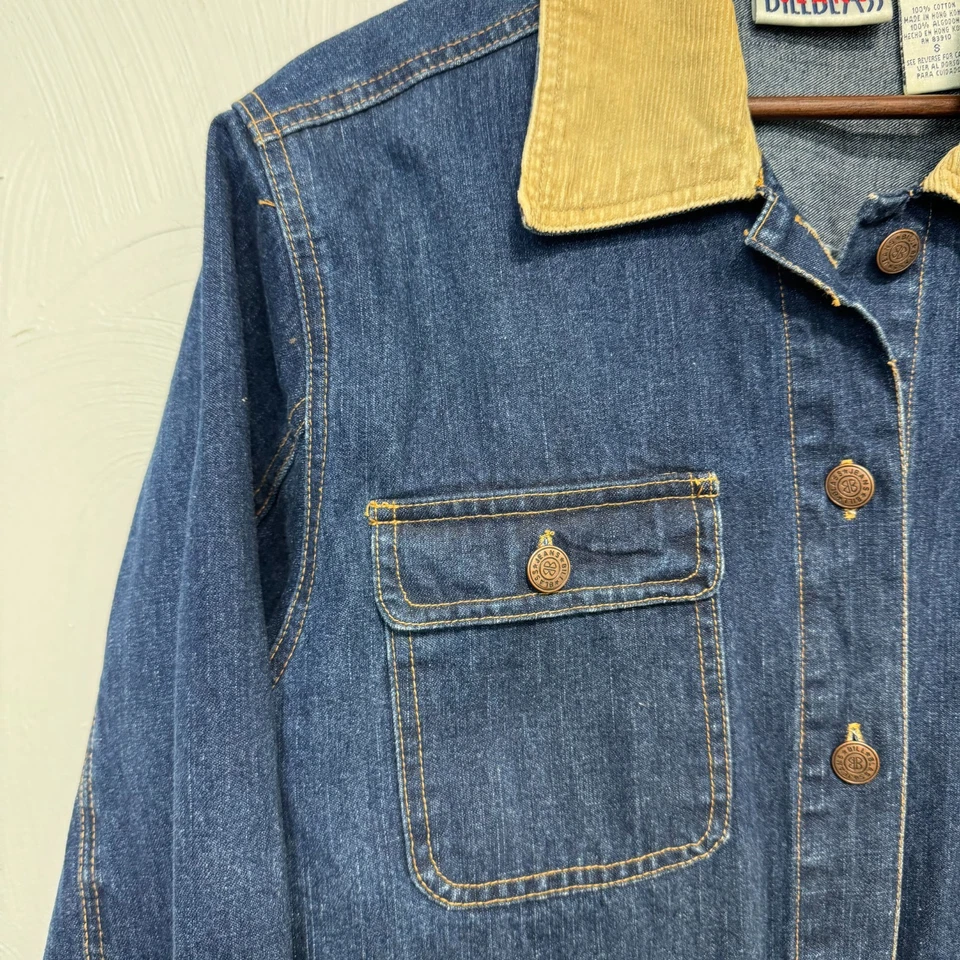 Vintage 90s Bill Blass Blue Jean Denim Chore Jacket Corduroy Collar Women Size S - Image 4 of 4