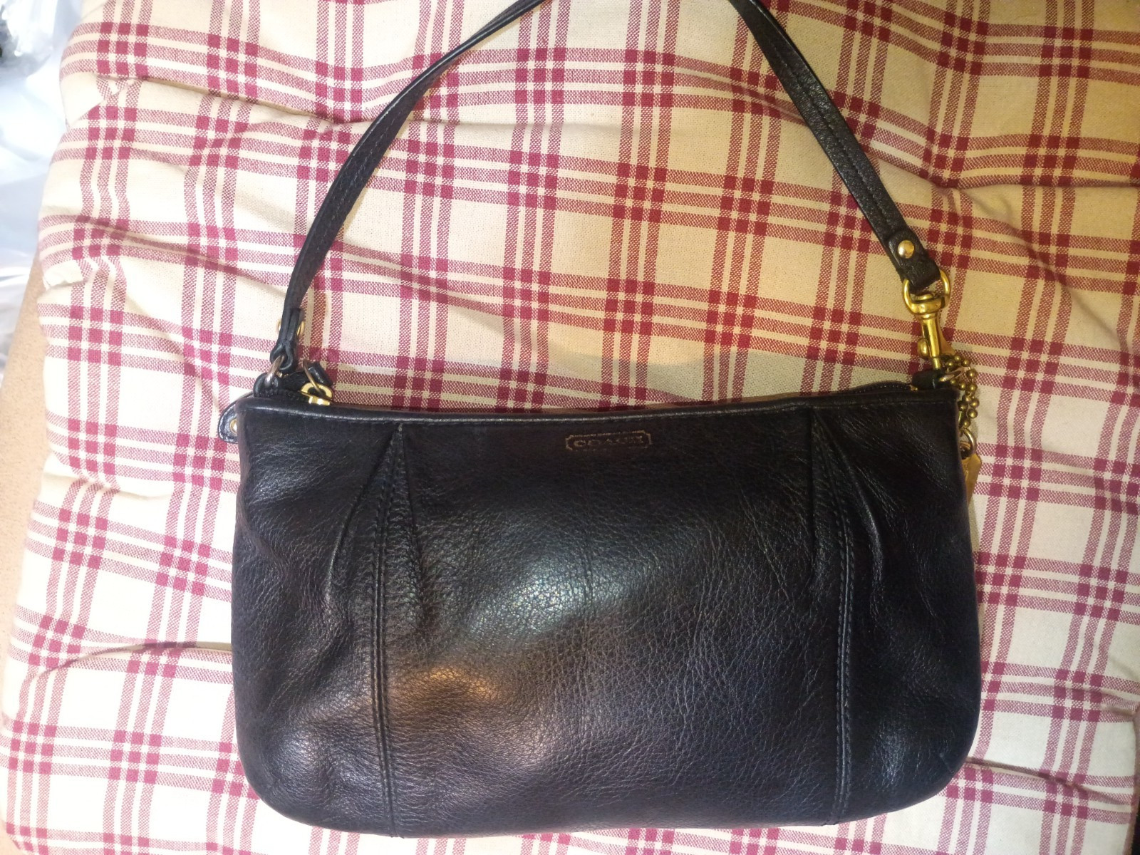 Vintage Coach Black & Gold Leather Wristlet/Convertible Shoulder Bag ,Large