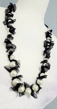 White Faux Pearl W/ Black Tull Ribboned Neckl...