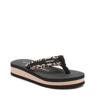 Rocket Dog Monica Damen-Sandalen schwarz/pink Freizeit Flip-Flop Slipper Plateau