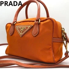 Prada 2-Way Shoulder Bag Triangle Logo Nylon Orange – Authentic and Stylish Bag