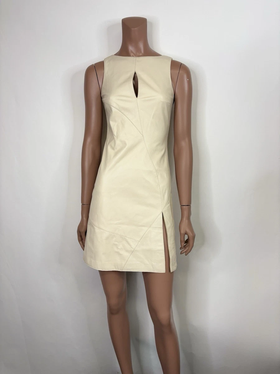 black off the shoulder leather dress Black leather dress with blue chain mail main image 1