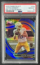JUSTIN HERBERT PSA 10 2020 PANINI SELECT #344 BLUE PRIZM DIE CUT FIELD LEVEL RC