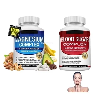 1~2paquet de magnésium 8 en 1 Complexe 1000mg & Supplément de sucre de sang Combo