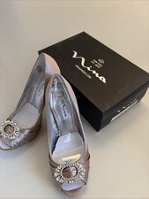 Nina Champagne Satin Elvira 4.5" High Heel Shoe Sz 9 also 7 and 8 available