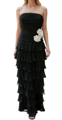Y2k Kay Unger Sz 8 Womens Black Silk Tiered Ruffle Whimsigoth Formal Maxi Dress