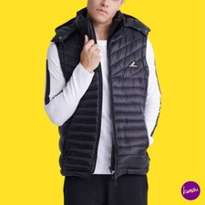SUPERDRY Men's Fuji Lightweight Padded Vest, Removable Hood, Black, UK L