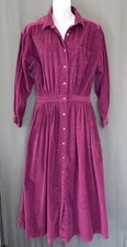 Eddie Bauer Corduroy Midi Shirt Dress Vintage Small Purple Pink Cottage Country