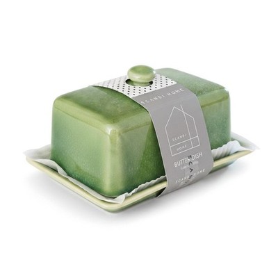 Scandi Home Keramik Butterdose 500g groß grün glasiert mit Deckel nagelneu