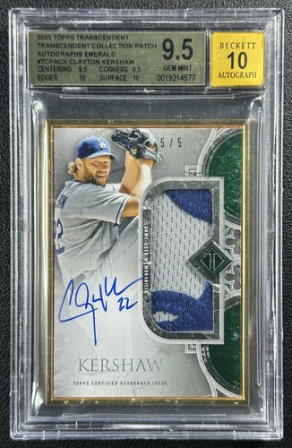 CLAYTON KERSHAW BGS 9.5 2023 TOPPS TRANSCENDENT COLL GU PATCH AUTO EMERALD 5/5