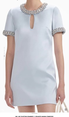 Self Portrait Blue Satin EMBELLISHED Dress Size Us 2 | eBay