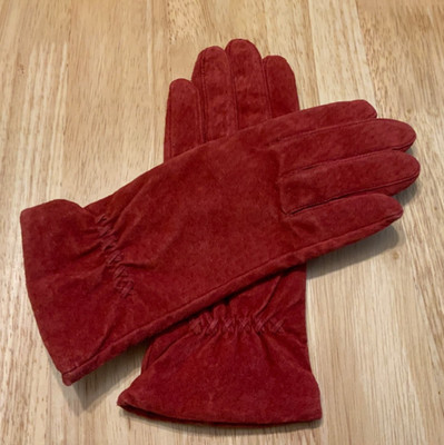 FOWNES Red Suede Leather Women s Lined Driving Gloves Medium Vintage NWOT EXC