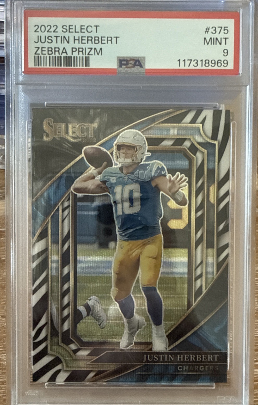 2022 Panini Select Suite Level Zebra Prizm Justin Herbert PSA 9 Pop 1
