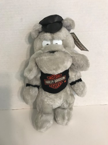 Vintage NWT Play-By-Play Harley Davidson Motorcycles Grey Biker Bulldog Plush - Picture 9 of 11