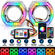 2.5 Rgb Chasing Led Halo Rings Silver Shroud App Angel Eyes Headlight Retrofit