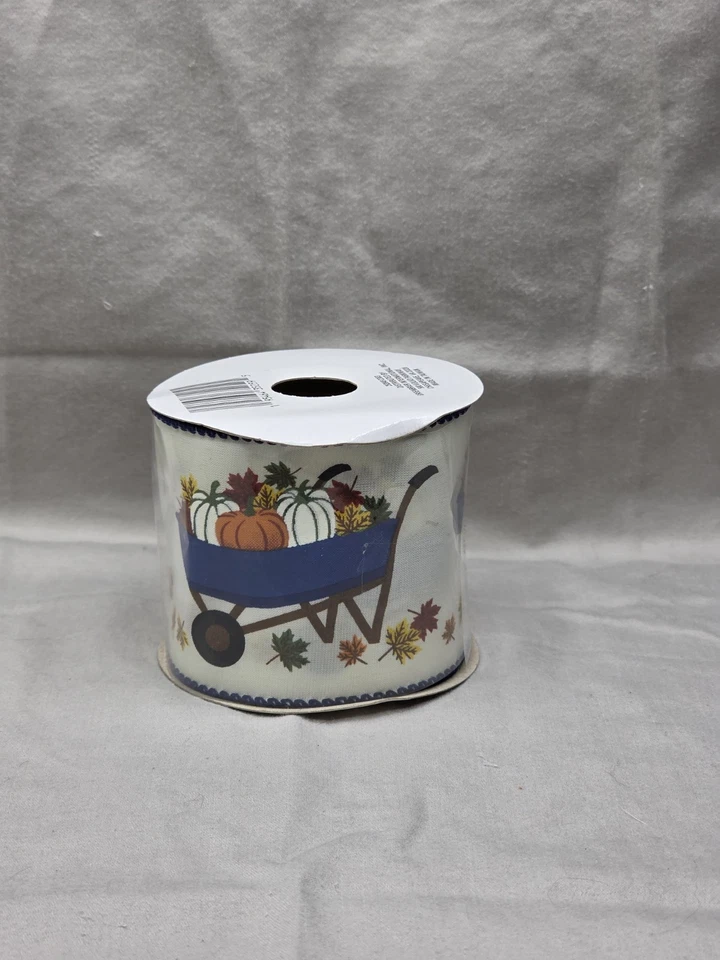 Ribbon 2.5" x 9' Wired Edge Farmhouse Pumpkins Country Fall Harvest NEW - Image 4 of 4