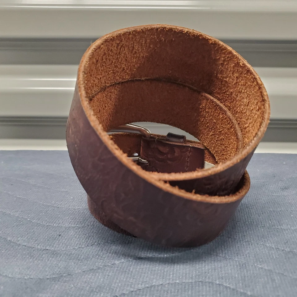 Fossil Sasha Mujer’s XL Marrón Floral Repujado Western Cuero Cinturón Níquel Satinado Foto 4 de 4