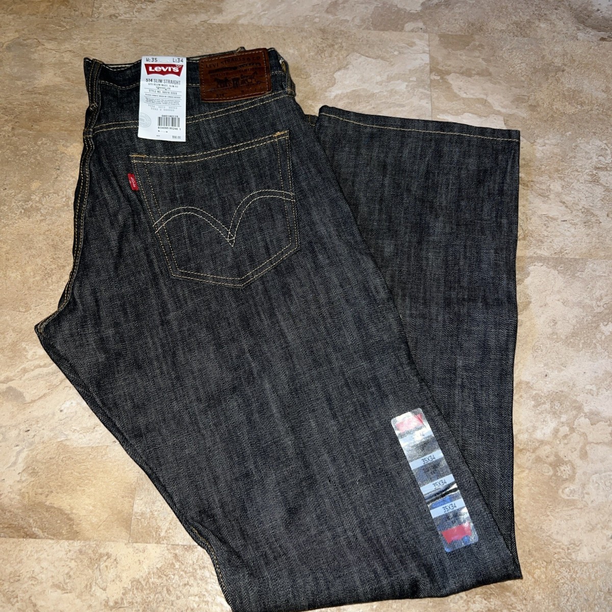NWT Men 2009 Levi's 514 Rigid Slim Straight Dark Jeans 35/34 100