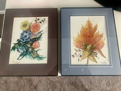 2 Original Watercolor Paintings by Pokorny on Plastic & Paper Framed Underglass