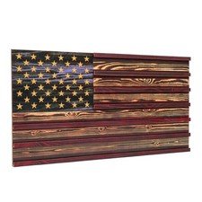 Rustic Flag Display Holder, Multiple Rows Solid Wooden Shelf for Challenge Coin