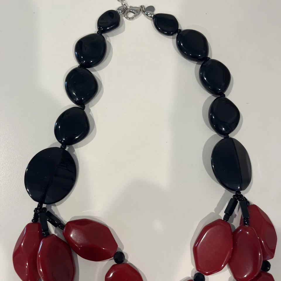 Chico's Three Layered Beaded 22 Inch Adjustable Necklace ,Red,Black - Image 3 of 4