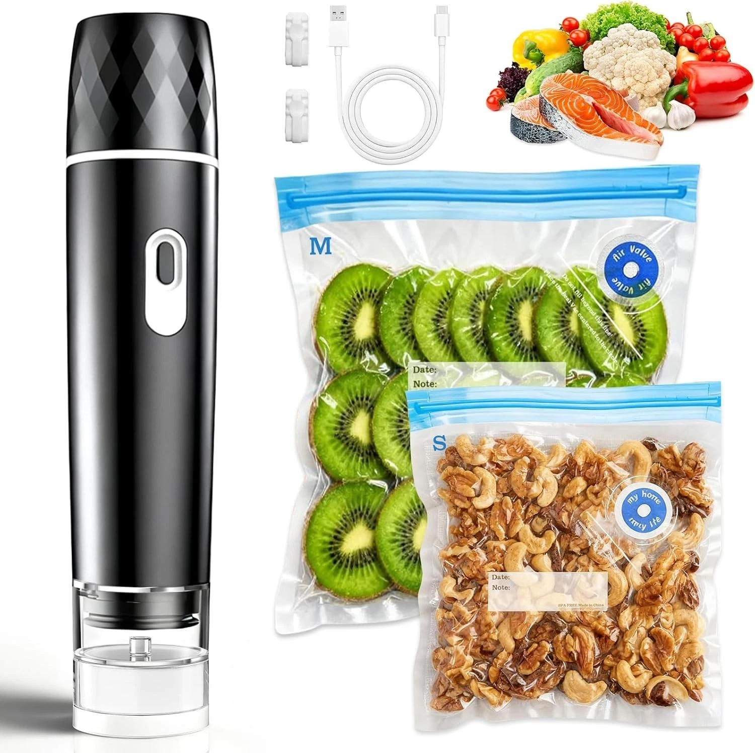 Compact Powerful Handheld Rechargeable Vacuum Sealer Machine Reusable Vacuum Bag
