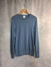 JOHN LEWIS JUMPER SIZE SMALL. BLUE 100% MERINO MENS PULLOVER. ONE SMALL REPAIR