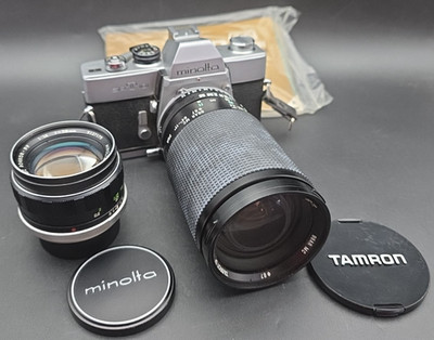 Minolta SRT 101 35mm SLR Film Camera Silver Body With 58mm And Tamron 35-210mm 