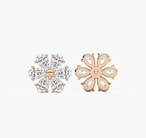14K Gold Lab Grown Diamond 1.92 TCW Flower Earrings Birnenform Cluster Stud Gift - Bild 8 von 8